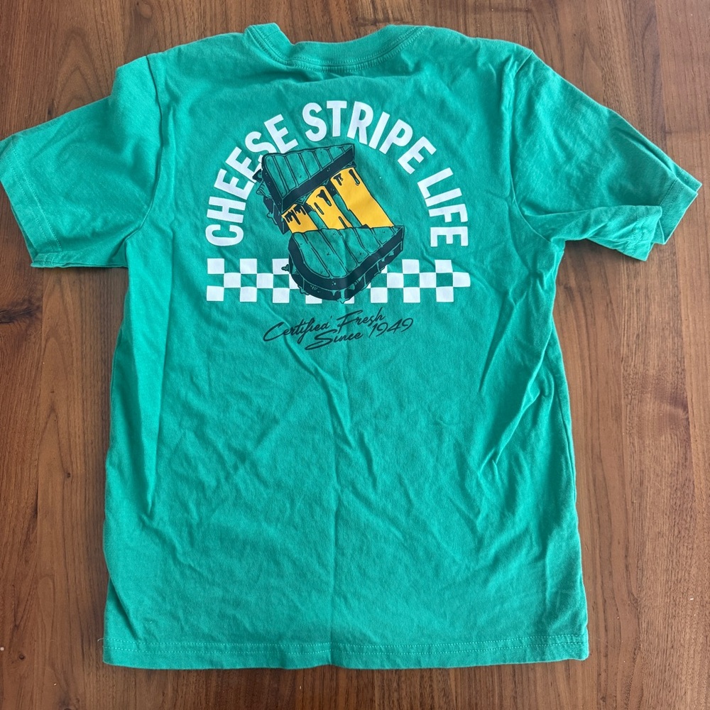 Boys Adidas Size 8 Graphic Tee Short Sleeve Cheese Stripe Life Green